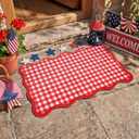 Breling Red and White Scalloped Plaid Outdoor Door Rug 16.5 x 27.5 Buffalo Checkered Front Door Mat Non-Slip Washable Gingham Outdoor Rug for Entryway Porch Entrance Room Patio Decor