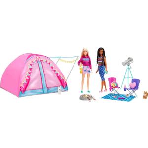 Barbie It Takes Two Camping Playset with Tent, 2 Barbie Dolls & 20 Pieces Including Animals, Telescope & Accessories, Toy for 3 Year Olds & Up
