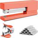 3 x Office Desktop Stapler - 25 Sheet Capacity with 830 Staples and Staple Remover,Staplers for Desk,Non-Slip for School, Home, Orange
