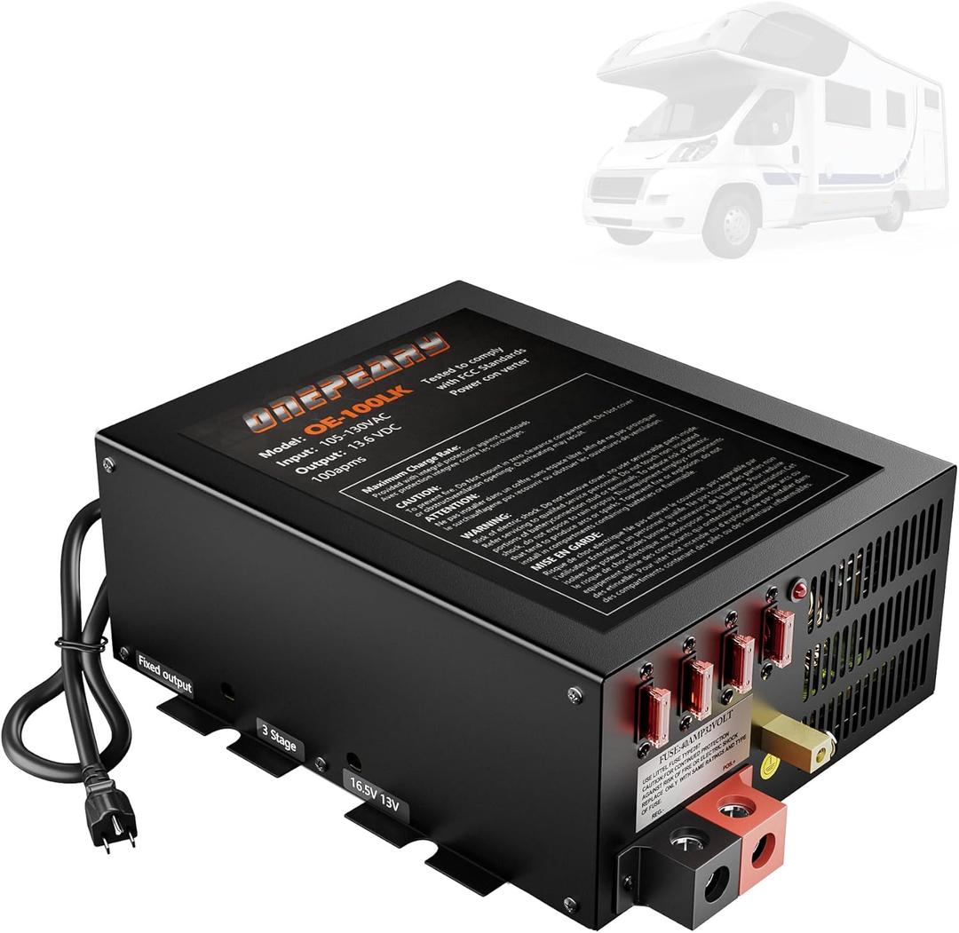 PM4 100 Amp RV Power Converter - Power Converter with Built-in 4 Stage Smart Battery Charger - Multiple Capacities 100A 110V AC to 12V DC 100 Amp Battery Charger RV Power Converter Replacement