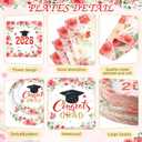 Funnymoom 452 Pcs 2026 Red Floral Graduation Decoration for 50, Class of 2026 Red White Gold Grad Paper Plates Napkins Cups Tablecloth Cutlery Straws for College School Congrats Grad Party Supplies