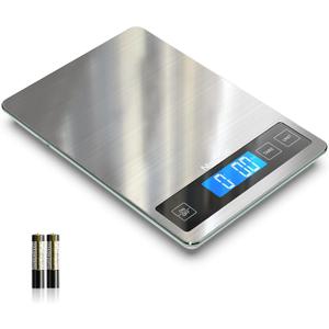 Nicewell Food Scale, 22lb Digital Kitchen Scale Weight Grams and oz for Cooking Baking, 1g/0.1oz Precise Graduation, Stainless Steel and Tempered Glass (Ash Silver)