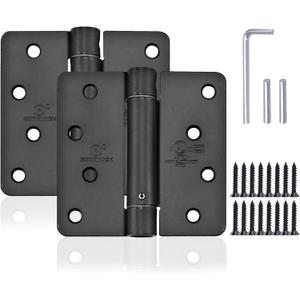 Self Closing Door Hinge 4 inch Matte Black Auto Close Hinges Adjustable 4 x 4 Inch Spring Hinges Door Closer Hinge 1/4" Radius Corner Commercial Auto Self-Closing Hinge UL Listed, 2 Pieces