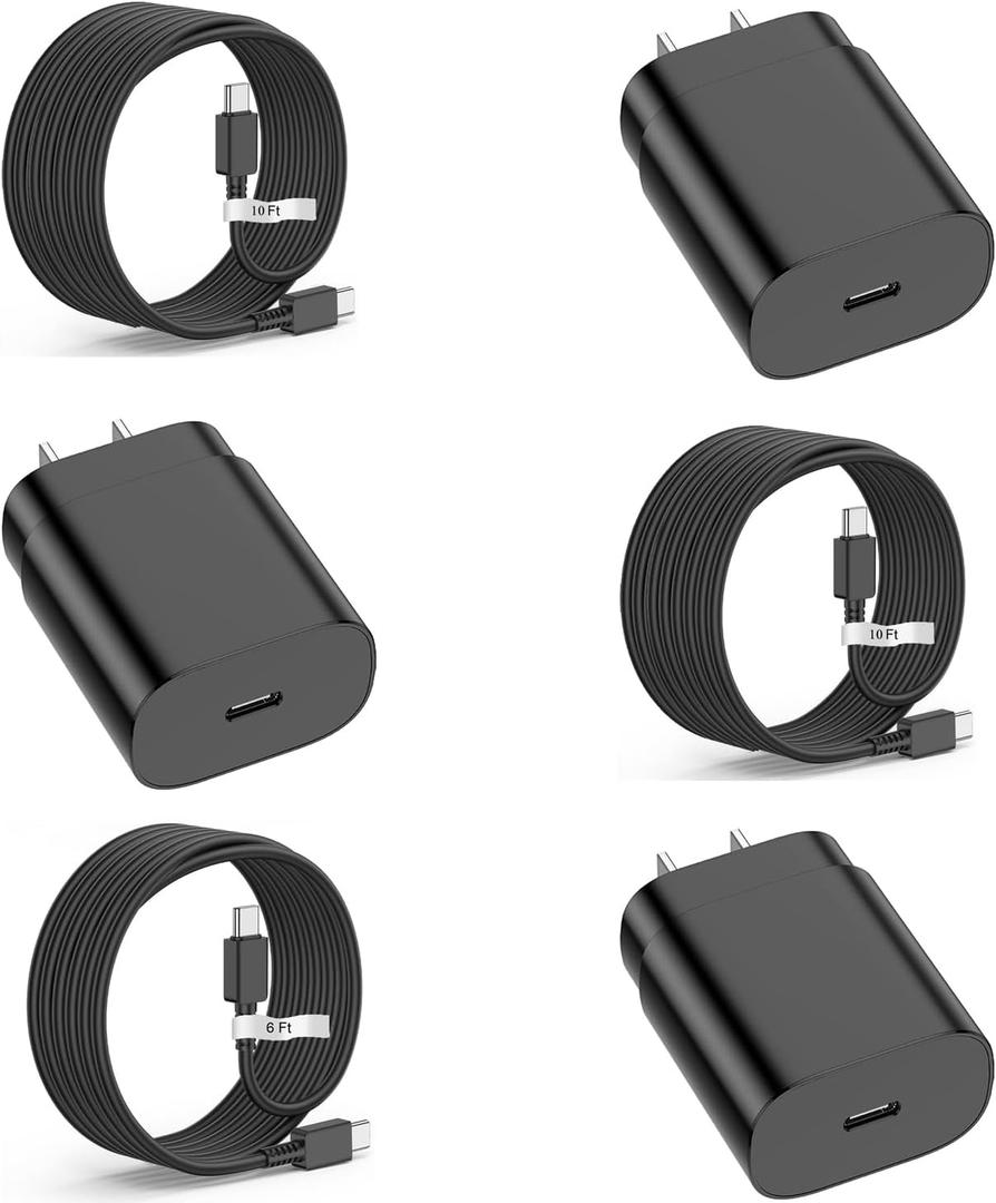3 Pack-for Samsung Galaxy S23 S22, S21, Note 20 Fast Charging Type C,25w USB C Super Fast Charger Type C Wall Charger Block Android Phone Cable for Samsung Galaxy S20 Plus Ultra 16ft + 210ft Black