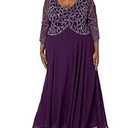 J Kara Women's Plus Size 3/ 4 Sleeve Geo Beaded Gown, Plum/ Mercury/ Silver, 20W