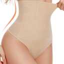 Thong Shapewear Tummy Control - Womens High Waisted Body Shaper Panties Girdle Compression Shapewear Underwear (Large, Nude)