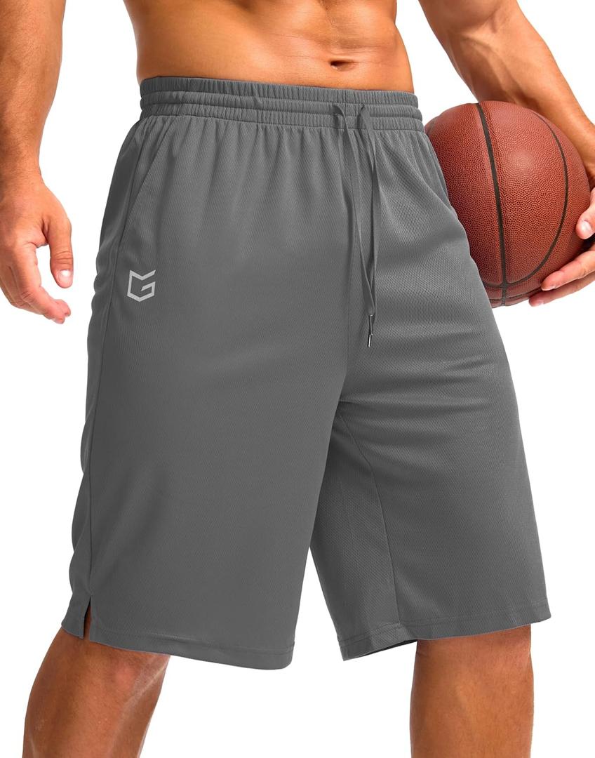 G Gradual Men's Athletic Shorts with Pockets 11" Long Basketball Shorts Lightweight Quick Dry Gym Workout Shorts for Men (Steel, XXL)