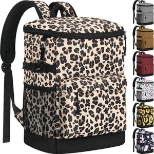 Cooler Backpack 33 Cans Backpack Coolers Insulated Leak Proof Soft Beach Cooler Bag for Men Women Ice Chest Backpack Camping Hiking Picnic Travel Cooler Lunch Backpack (21L-40 Cans, Leopard Print)