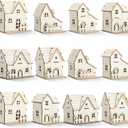Hiboom 12 Pcs DIY Christmas Village Sets Wood Village Houses with Fence Christmas Mini Wooden House Gift for Winter Xmas Party Decorations