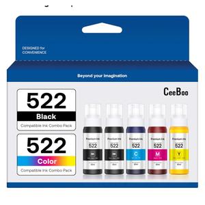 CEEBOO 522 High Capacity (5 Bottles) Refill Ink Bottle Replacement for Epson Compatible 522 Ink Refill Bottles (Not Sublimation Ink) Use for EcoTank ET-2803 ET-2800 ET-2720 ET-4800 Printer