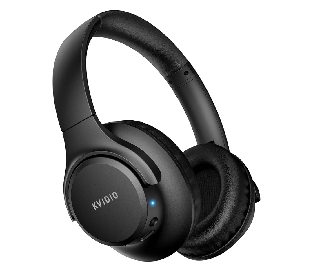 KVIDIO Bluetooth Headphones Over Ear, 65 Hours Playtime Wireless Headphones with Microphone, Foldable Lightweight Headset with Deep Bass, HiFi Stereo Sound for Travel Work Cellphone