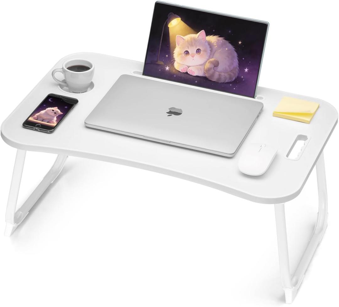 Ruxury Folding Lap Desk Bed Desk Laptop Table Tray, Breakfast Serving Tray, Portable & Lightweight Mini Table for Sofa Couch Floor - White