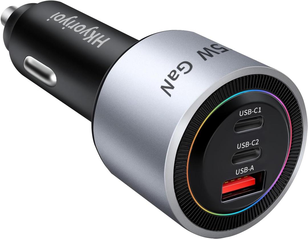 HKyoriyoi 175W USB C Super Fast Car Charger, PD3.1 140W PD3.0 100W Fast Charging Type C Car Phone Charger, 3Port GaN Cigarette Lighter Adapter for Laptop, MacBook, iPad, iPhone 16 Pro, Samsung S25