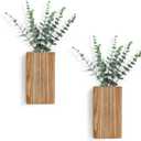 Dahey 2 Pack Wood Wall Planter Vase with Artificial Eucalyptus Farmhouse Wall Hanging Decor Pocket Planter for Indoor Fake Plants Greenery Flowers, livingroom Bedroom Kitchen Home Office Decoration (Medium, Natural)