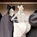 2 Pack Bride Hanger Groom Hanger Wedding Hangers with Ribbon Bow for Wedding Dress Suit Bride Gift(Brown, White,Flower)