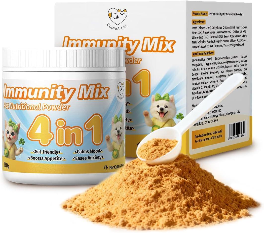 Immunity Mix Nutritional Powder for Enhance Immunity, Increase Skin & Coat Nutrition, Hip and Joint Supplement, Appetite Booster, Helps with Digestion for Cat & Dog 4.23oz (1 Box)