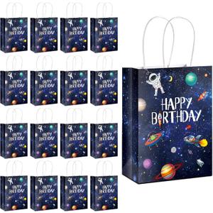 Outus 16 Pack Outer Birthday Space Party Favors Space Goody Bags with Handles Galaxy Gift Bags Kraft Paper Planet Goodie Treat Astronaut Present for Boys Girls Theme Party