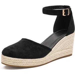 Womens Espadrilles Sandals, Closed Toe Platform for Women Ankle Strap Casual Comfortable Wedge Sandals (5.5, Black)