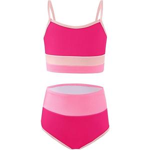 Haloumoning Girls Swimsuits Bikini Set Adjustable Straps Two Piece Color Block Girls' Swimwear with Chest Pad, 8-10 Years