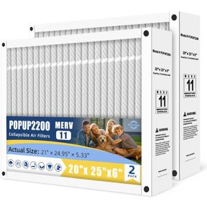 POPUP 2200 MERV 11 Air Filter Compatible with Honeywell POPUP2200 Air Cleaning,20x25x6 Pleated Design Actual Size 21"x24 61/64"x5 21/64"(2-PACKS)