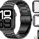 WJK Metal Band Compatible with Apple Watch Bands 44mm For Men Women, Stainless Steel Replacement Strap with 2 Pack Case Screen Protector Compatible for iWatch Series 6/5/4 SE 3/2/1, Black