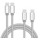 USB C Cable 2 Pack, Type C to Type C Metal Braided Charging Cable 6.6 Ft PD 65W Fast Charge Data Sync Transfer Cord (Silver)