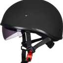 ILM Motorcycle Half Helmet with Sunshield Quick Release Strap Half Face Fit for Cruiser Scooter DOT Approved 883V (Medium, Matte Black)