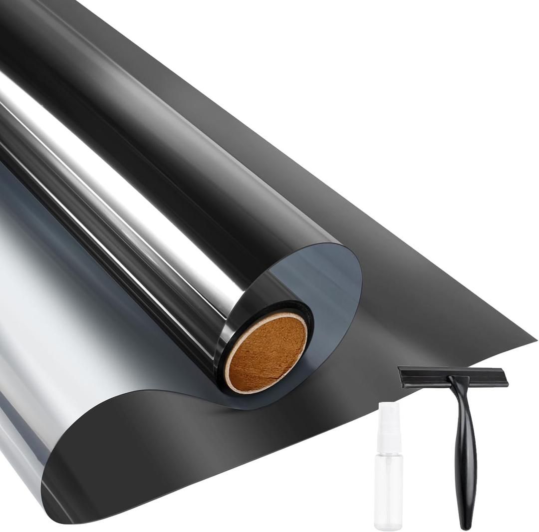 KESPEN Window Privacy Film One Way Static Cling Tint, Black, 29.5InX6.5Ft