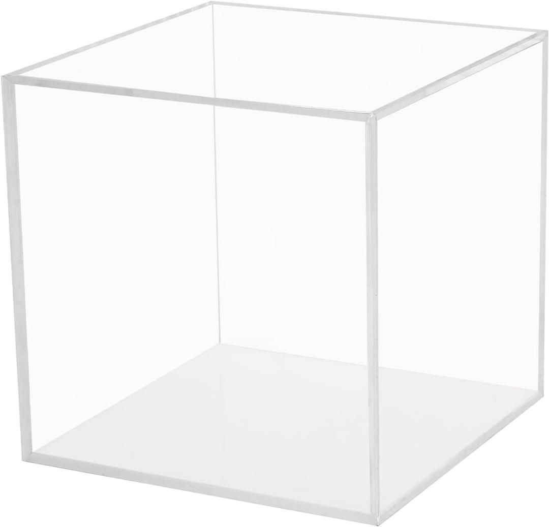 Transparent Acrylic Square Cube Containers with Lid Storage Boxes, Action Figures Home Storage Organizing Toys Craft Supplies Display Case with White Base, Countertop Plexiglass Case, 4x4Inch (Cube-4x4x4in, 1Pcs)
