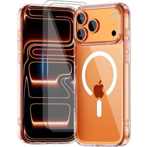 for iPhone 17 pro Case,Compatible with MagSafe,Clear with Anti-Yellowing,with 2 Pieces Tempered Glass,Military Grade Shockproof Protective Cover,Slim Rugged Design, 6.3 Inch