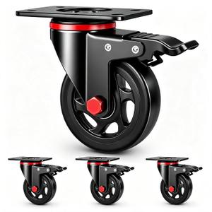 4 Inch Caster Wheels with Brake, 2400 lbs Capacity, Set of 4 Heavy Duty Outdoor Caster Wheels, Industrial Swivel Plate Mount for Furniture, Workbench, Yard Cart, Garage, with mounting Hardware