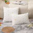Spring Summer Pillow Covers 16x16 inch Set of 2 Daisy White Yellow Flower Farmhouse Decor Soft Plush Faux Fur Jacquard Throw Pillow Covers for Bedroom Sofa Spring Summer Home Decor