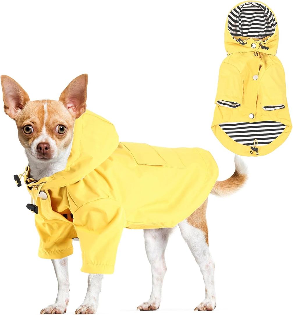 Waterproof Dog Raincoat Jacket with Hood Lightweight Adjustable Drawstring Dog Raincoat Poncho for Small Medium Puppy (Yellow, XS)