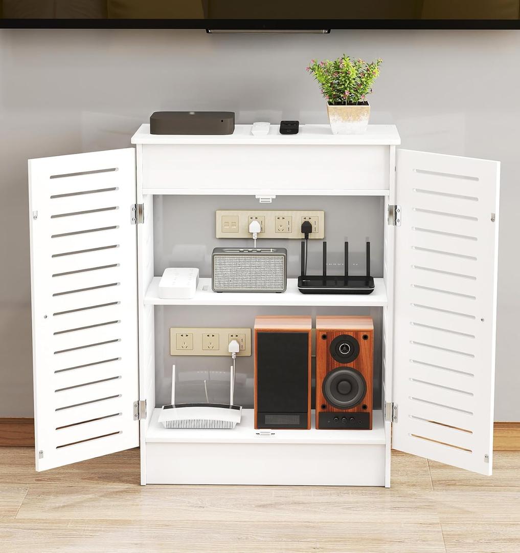 WiFi Router Storage Cabinet, Multi-Functional Router Storage Box, Floor Standing Router Storage Box Modem, Cable Management Organizer, Wall Mountable for Living Room, Office, Bedroom