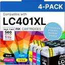 LC401XL Ink Cartridges for Brother Printer High Yield 4-Pack Replacement for Brother LC401 Ink Cartridges LC401 XL Work with MFC-J1010DW MFC-J1170DW MFC-J1012DW MFC-J1800DW Black Cyan Magenta Yellow