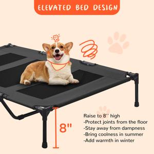 PRAISUN XL Outdoor Dog Bed, Elevated Dog Bed with Durable Oxford Fabric, Textilene Mesh, Metal Frame for Indoors, Outdoors, Lawn, Grey