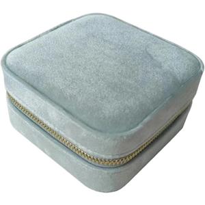 Velvet Jewelry Box For Women Geometric Jewelry Storage Case Necklace Ring Earrings Travel Portable Zipper Boxes (Blue)