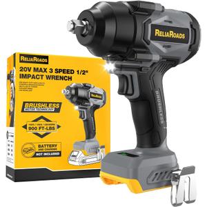 ReliaRoads 900 Ft-lbs Cordless Impact Wrench, 1/2 Inch Impact Gun Compatible DeWALT 20V MAX Battery, Brushless Constant High Torque Impact Driver with 3 Speed, Tool Only (No Battery Included)