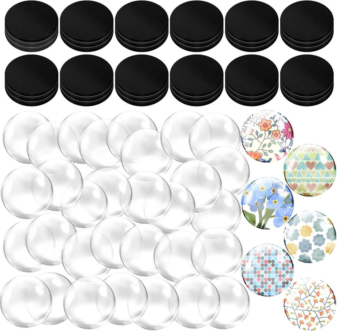 72 Pieces Craft Magnets Glass Ceramic Ferrite Magnet with Adhesive Backing and Transparent Clear Glass Cabochons for DIY Craft Fridge Refrigerator Pendants(1 Inch,Round)