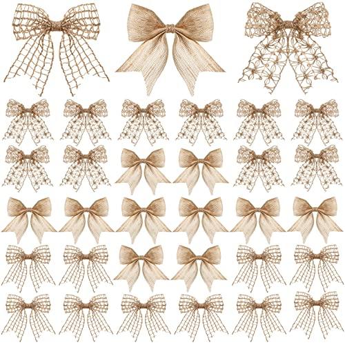 WILLBOND 30 Pcs Natural Knot Burlap Bows for Wreath, Tree, Farmhouse, Holiday Decor - Classic Style