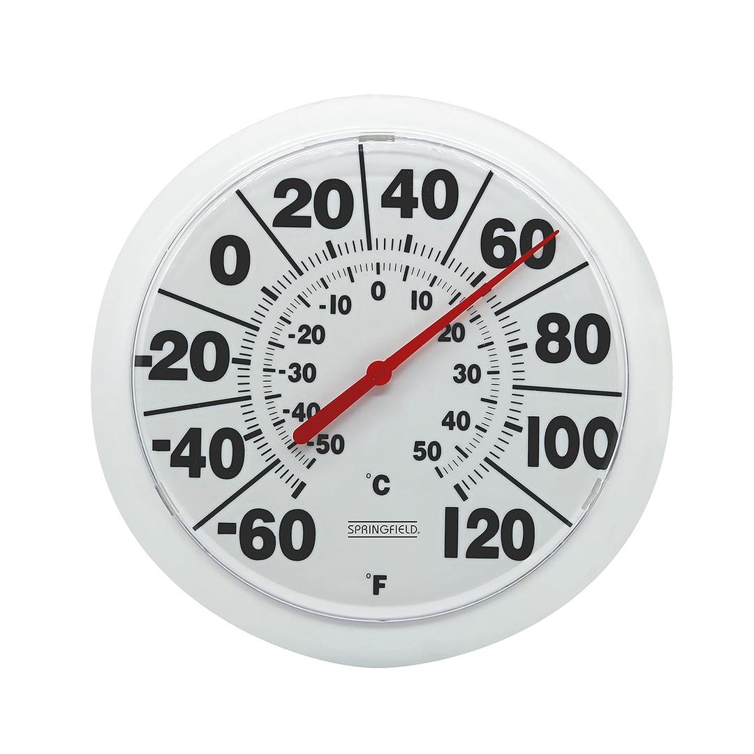 Springfield Indoor Outdoor Big Dial Thermometer, Wireless with Large Easy-to-Read Numbers, 8-Inch Dial for Patio, Pool, or Indoor Use, White Finish (No Size)