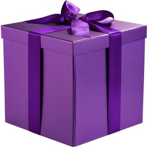 RUSPEPA Medium Birthday Gift Box with Lids, Ribbon and Tissue Paper, Collapsible Gift Box - 1 Pcs, 10x10x10 Inches, Purple