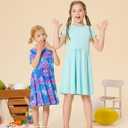 PATPAT Girls' Short Sleeve Dresses Multipack  Quick-Dry Fabric, Tie-Dye & Leopard Prints for Toddlers & Big Girls 2-10 T (Green)