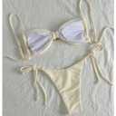 GORGLITTER Women's Thong Bikini Sets Metal Shell String Tie Swimsuit Brazilian Beach Bathing Suits Beige Large (L)