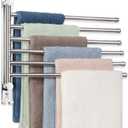 Towel Rack Wall Mounted JSVER Bathroom Towel Rack, Space Saving Towel Holder, 13.4 Inches Swivel SUS304 Stainless Steel Towel Bar, 180 Rotation 6 Arms Towel Racks for Bathroom