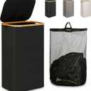 iEGrow Laundry Hamper with Lid, 110L Large Laundry Hamper with Handle and Lid, Collapsible Clothes Basket Organizer with Removable Inner Bag for Clothes Toys Towels - Black