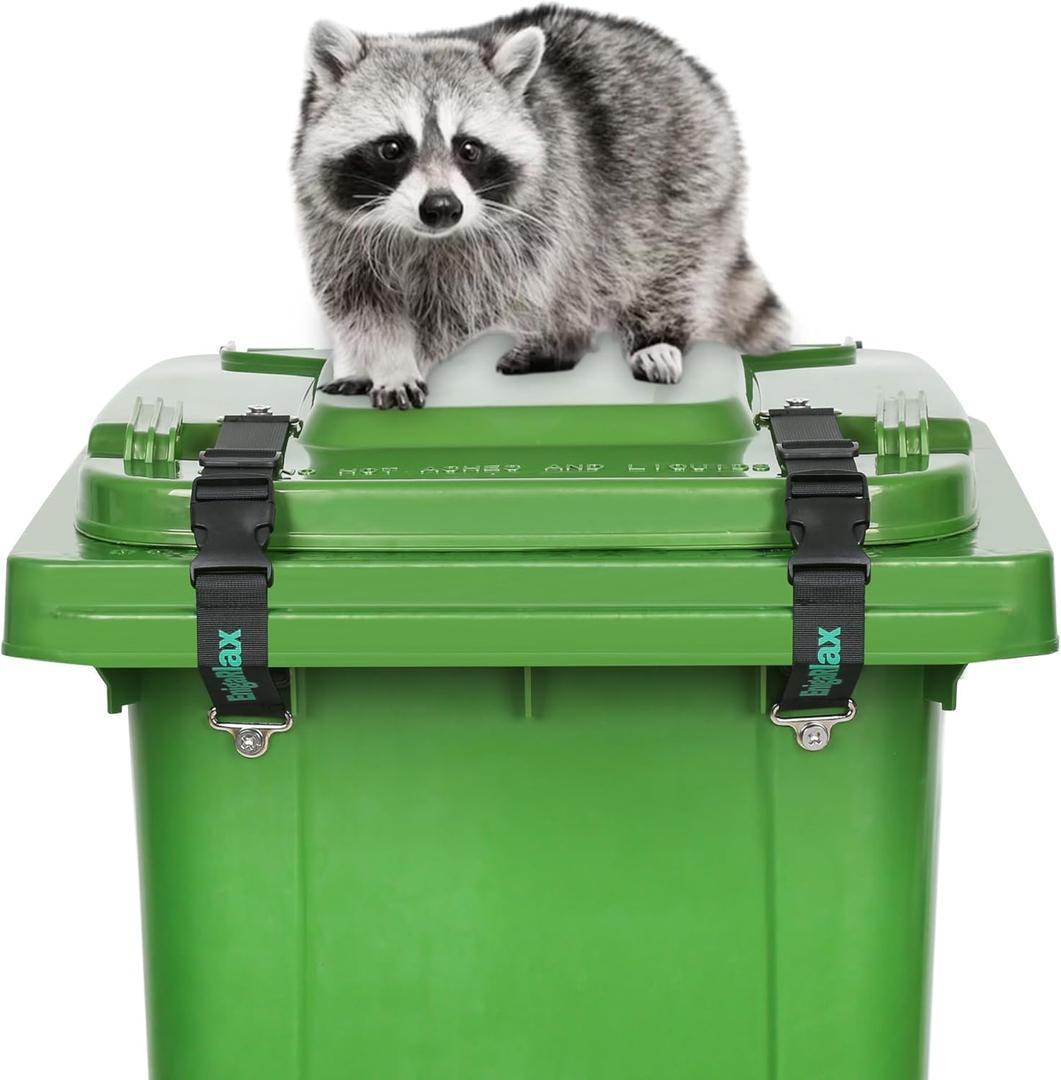 Trash Can Locks for Animals, Raccoon Bear Proof Trash Can Lock, Easy to Install, Long Lasting Strap Lid Garbage Can Lock for Out Door Garbage Can - 2PCS