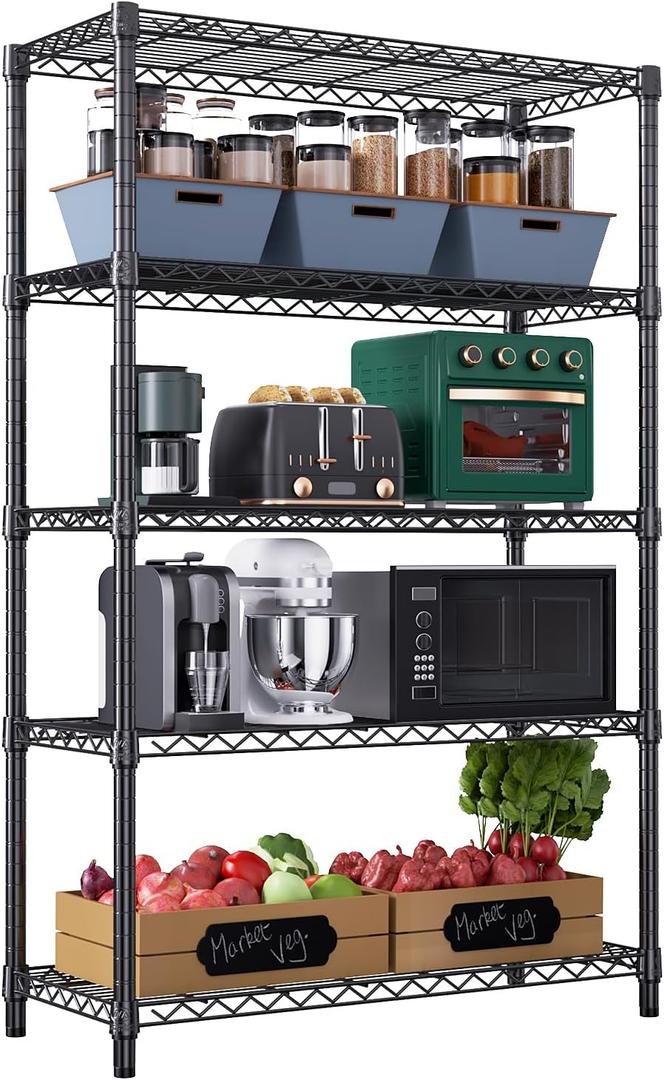 M MZG 1750 lbs Steel Storage Shelving 5-Tier Utility Shelving Unit Steel Organizer Wire Rack for Home,Kitchen,Office,Garage, 1750 LBS Capacity 17.7" D x 47.2" W x 72.3" H (Black)