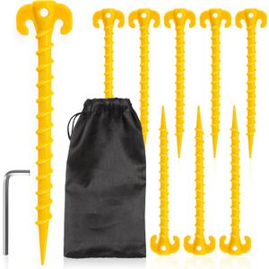 Fstop Labs 8 Pack Large 10 inch Outdoor Tent Stakes Heavy Duty Screw Style for Camping, Hiking, Ultimate Ground Stakes Ground Anchors Pegs