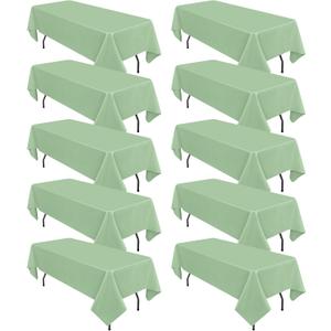 10 Pack Sage Green Rectangular Tablecloths, 60 x 126 Inch, Polyester, Wrinkle & Stain Resistant, Perfect for 8ft Tables, Wedding, Party, Banquet (10 Pack 60 x 126 Inch)
